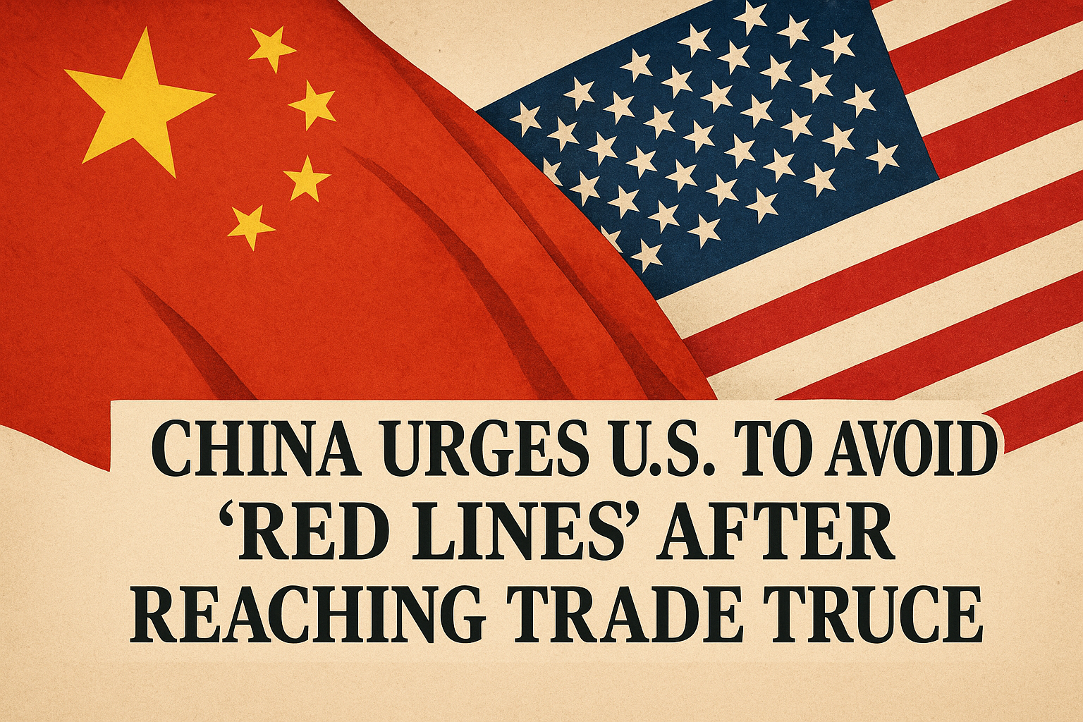 China and U.S. flags overlapping with the headline “China Urges U.S. to Avoid ‘Red Lines’ After Reaching Trade Truce.”